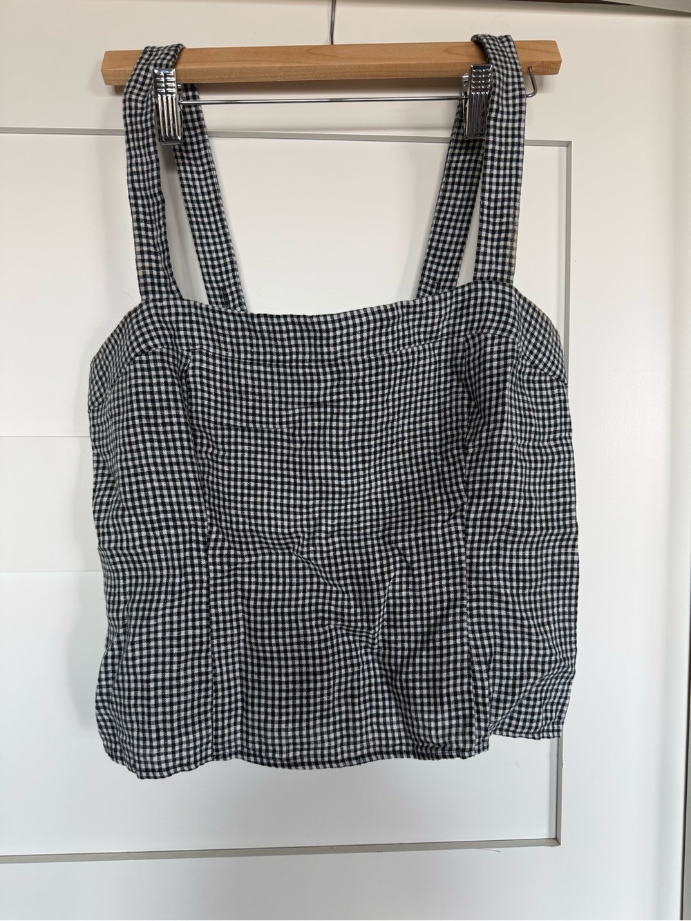 Quince Black & White Gingham Linen Square-Neck Camisole